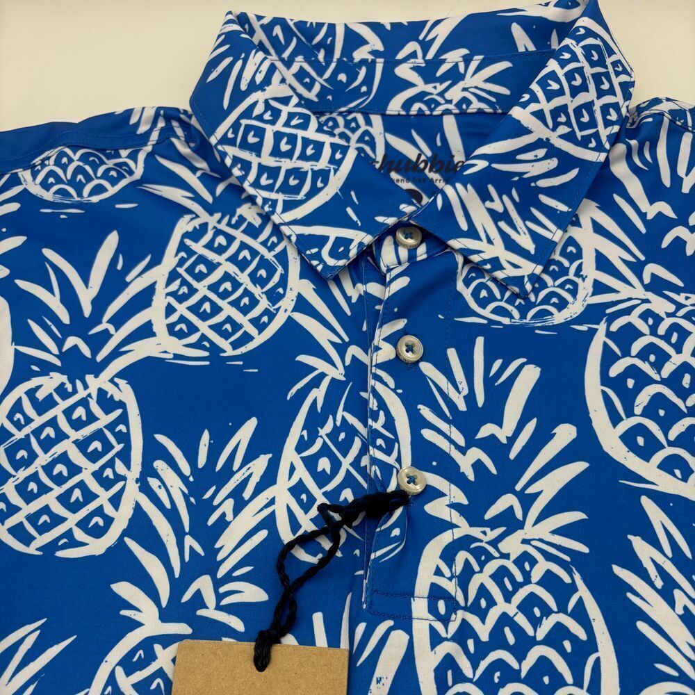 Chubbies Thigh Napple Pineapple Hawaiian Polo Shirt‎ Blue Tropical Summer L